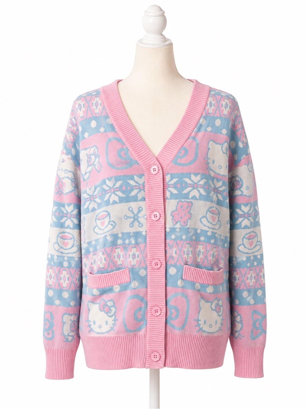 Hello Kitty Sanrio Cardigan Womens Small Pink Blue Y2K Button Sweater Coquette